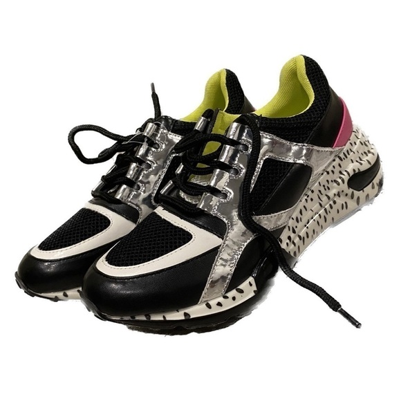 Steve Madden Barra iridescent sneakers NWT in black  white and silver - Picture 3 of 12